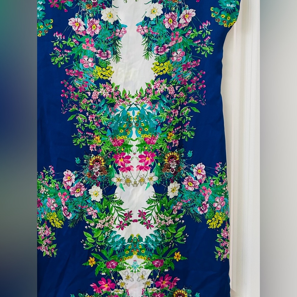 Zara Women Blue Floral-Print Silk-Style Cap-Sleeve Mini Tunic Dress - Small - Picture 4 of 8